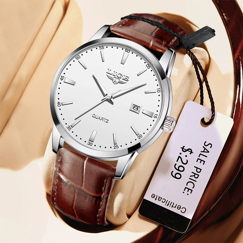 LIGE Man Watch Fashion Leather – обзор и цена Leather Watch Band Men