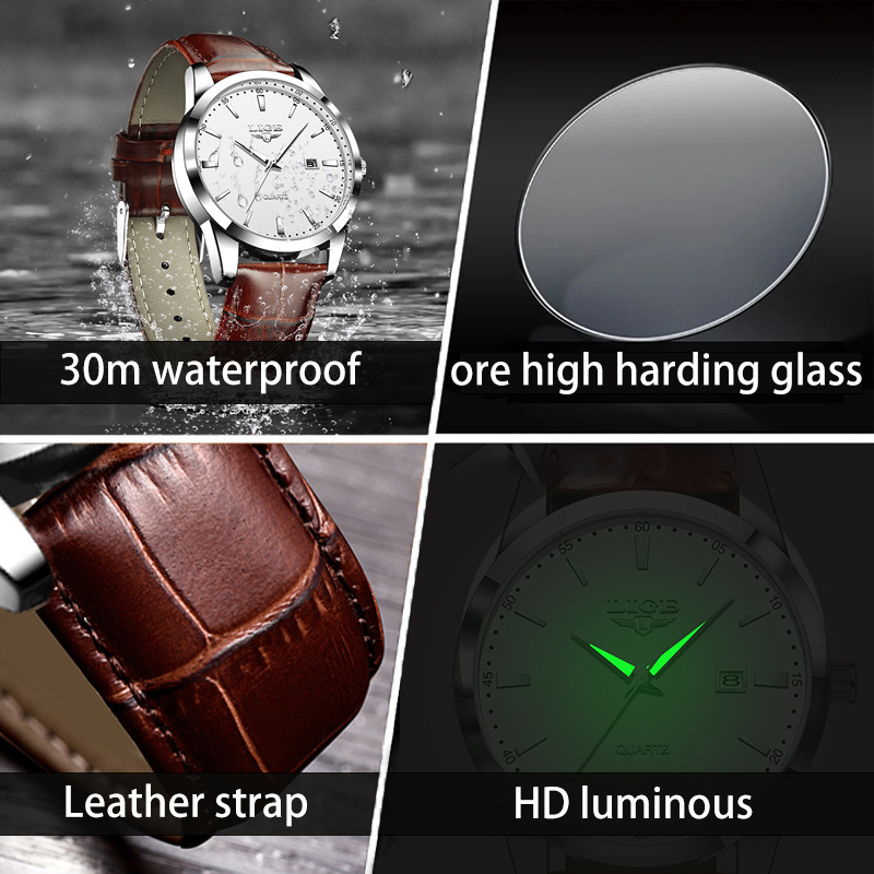 LIGE Man Watch Fashion Leather – обзор и цена Leather Watch Band Men