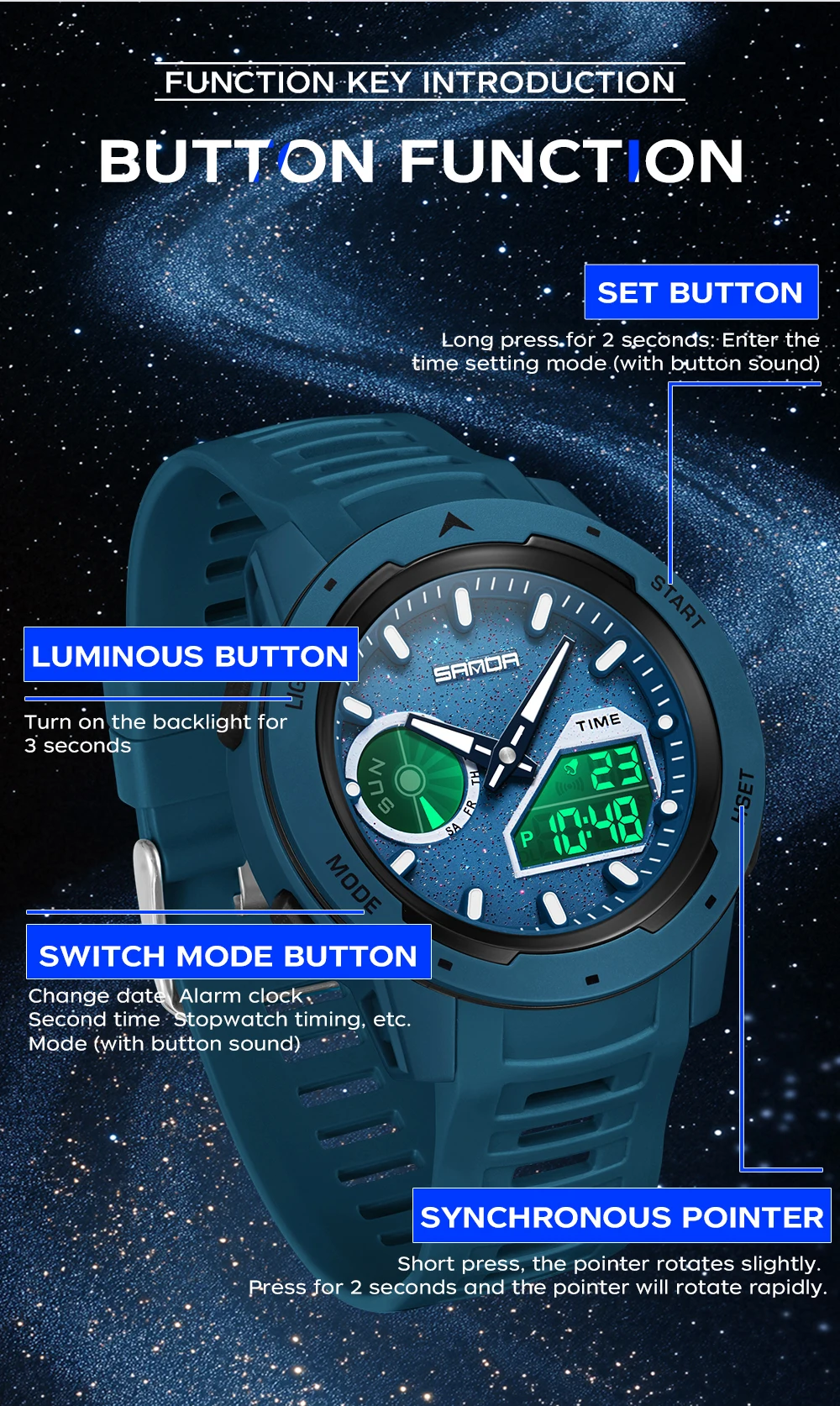 SANDA new men's fluorescent wa – обзор и цена Rubber Strap Diver