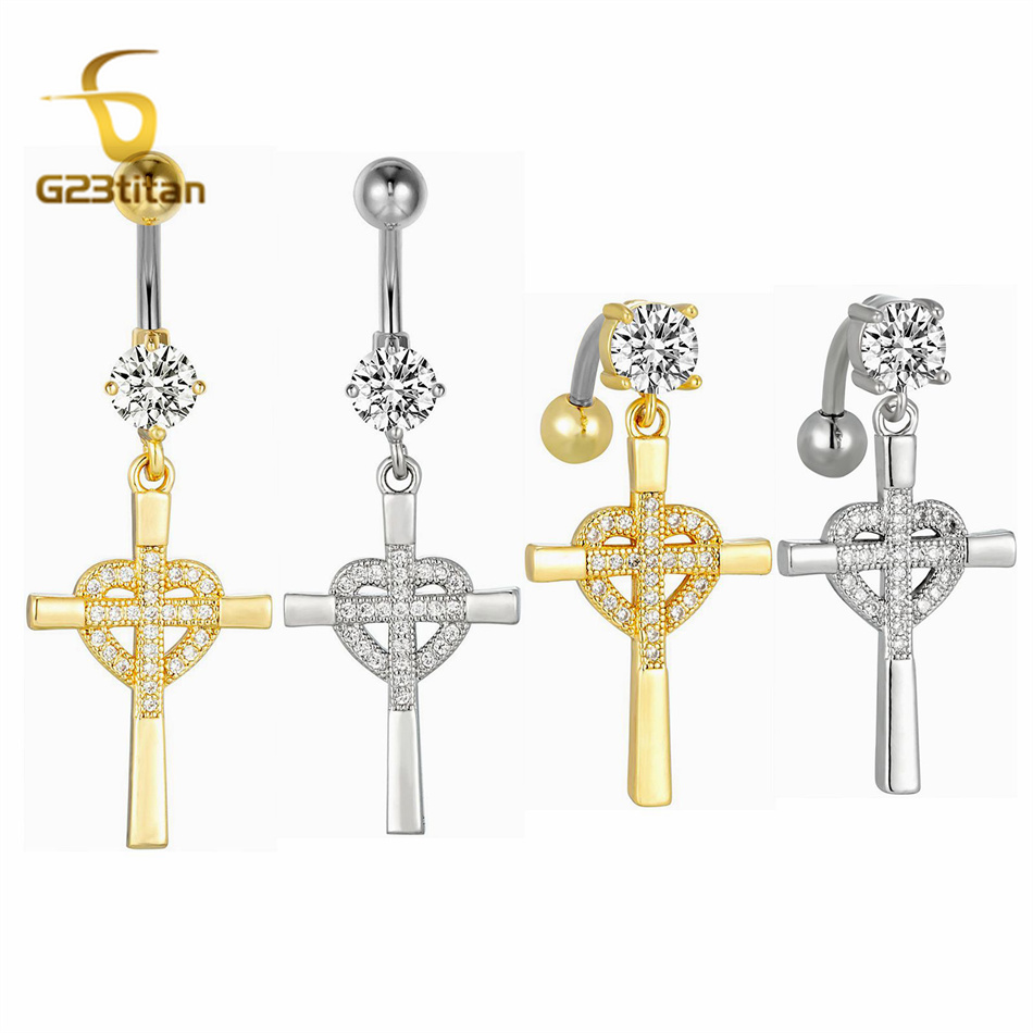 CZ Heart Cross Zircon Dangled  – обзор и цена Curved Spring Bar