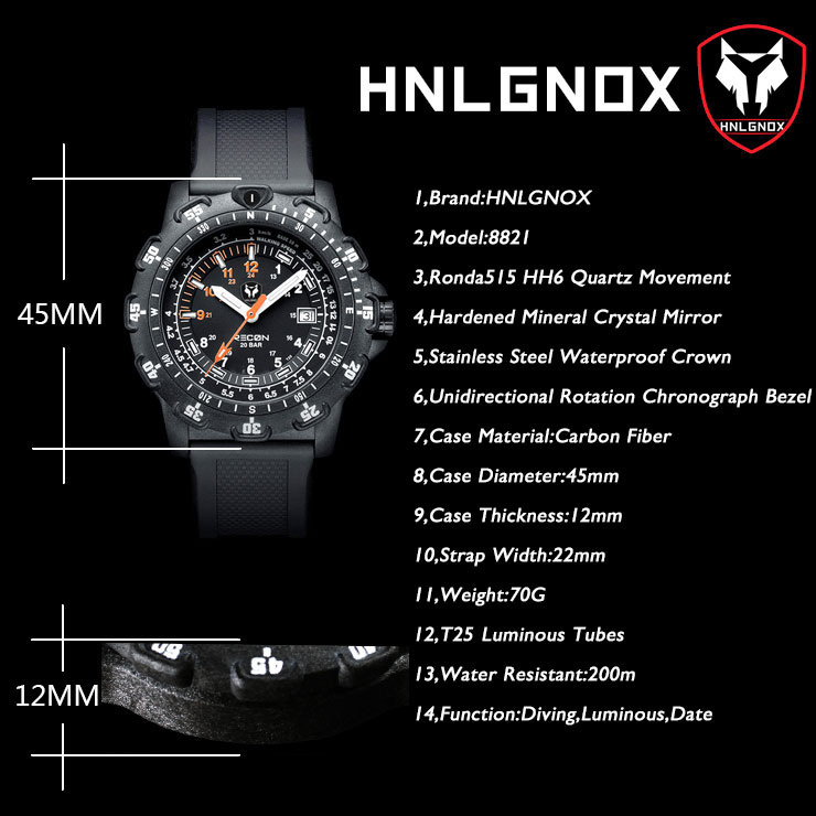 Hnlgnox Mens Pilot Watches Spo – обзор и цена Rubber Strap Diver
