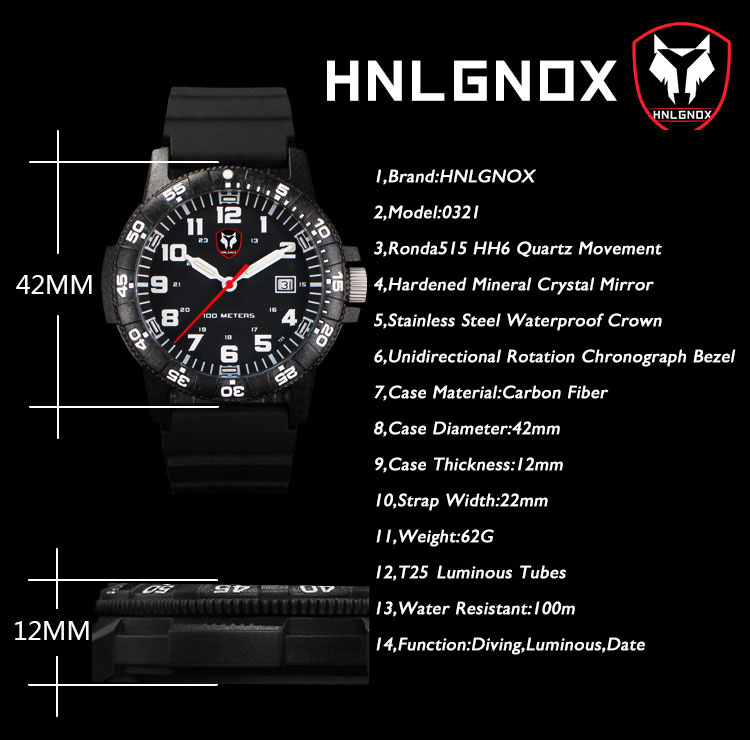 Hnlgnox Mens Pilot Watches Spo – обзор и цена Rubber Strap Diver