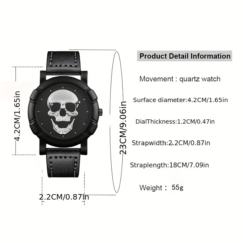 Skull Pattern Multi Display Po – обзор и цена Leather Watch Band Men