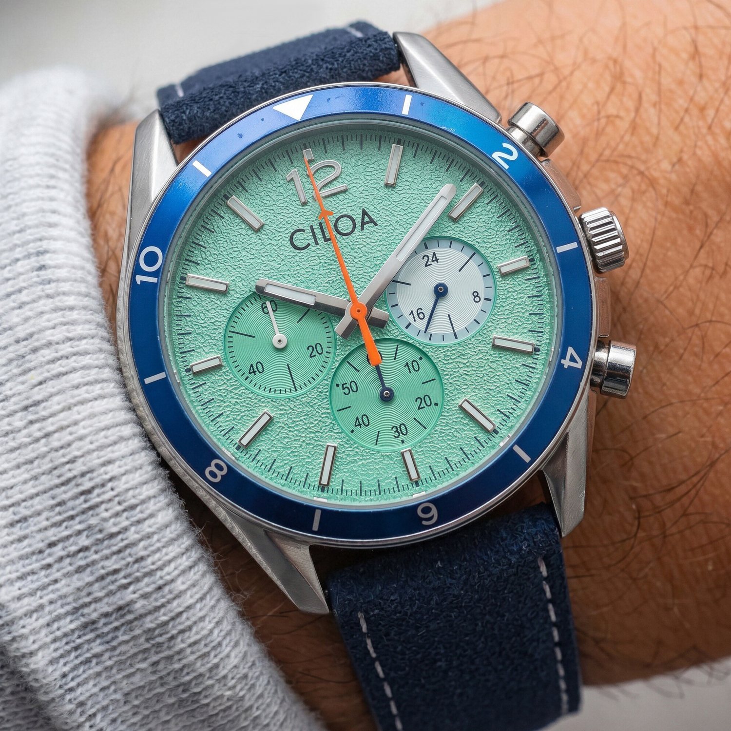 CILOA Men's Chronograph Watch  – обзор и цена Suede Strap Watch