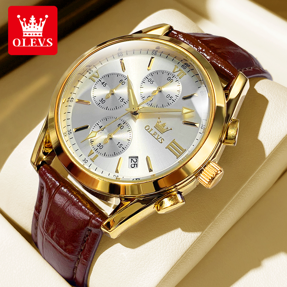 OLEVS 2872 Chronograph Men's W – обзор и цена Leather Watch Band Men