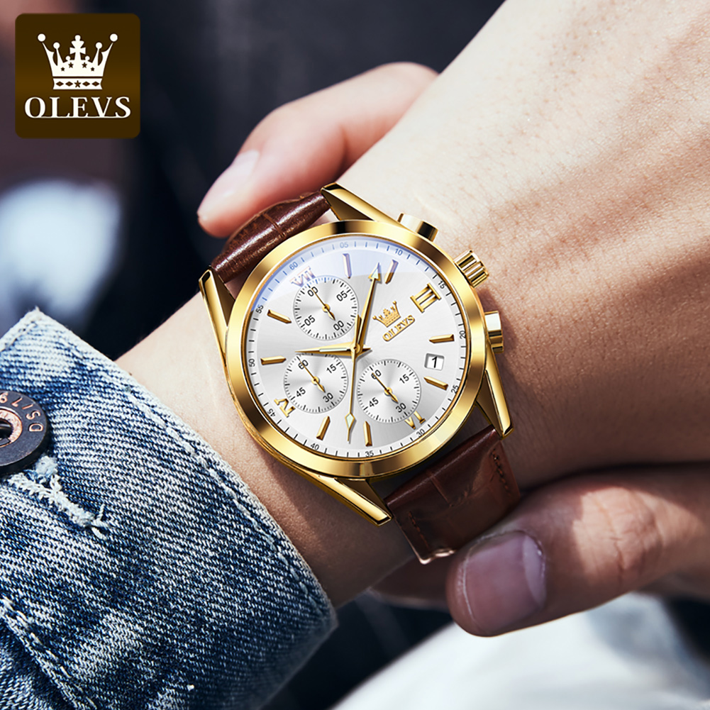 OLEVS 2872 Chronograph Men's W – обзор и цена Leather Watch Band Men