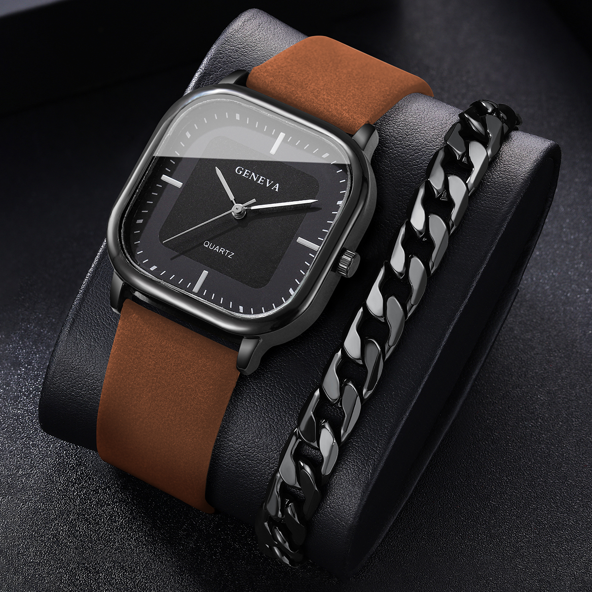 2PCS/Set Fashion Leather Strap – обзор и цена Leather Watch Band Men