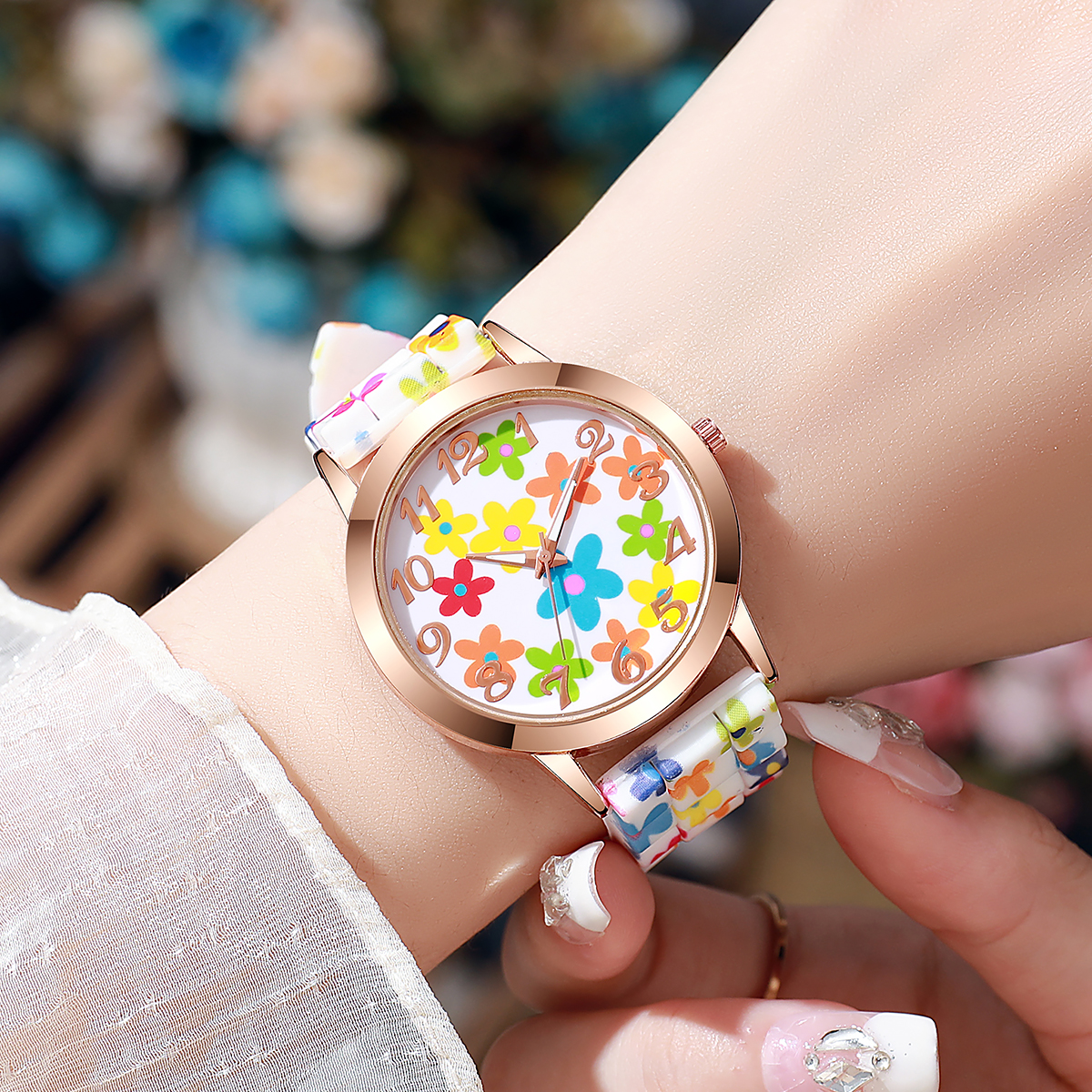 Fashion Flowers Printed Women  – обзор и цена Silicone Band Women